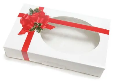 1 Lb Holiday Ribbon & Holly Cookie Gift Box With Clear Window 1