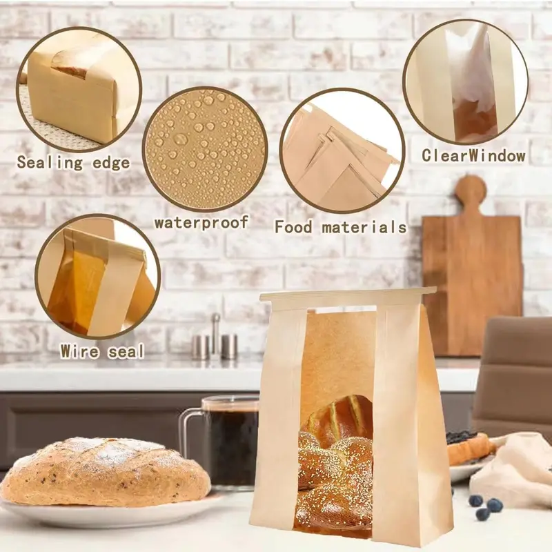 10-Pack Kraft Paper Bread Packaging Bags With Viewing Window – Eco-Friendly Sourdough Storage Solution 1