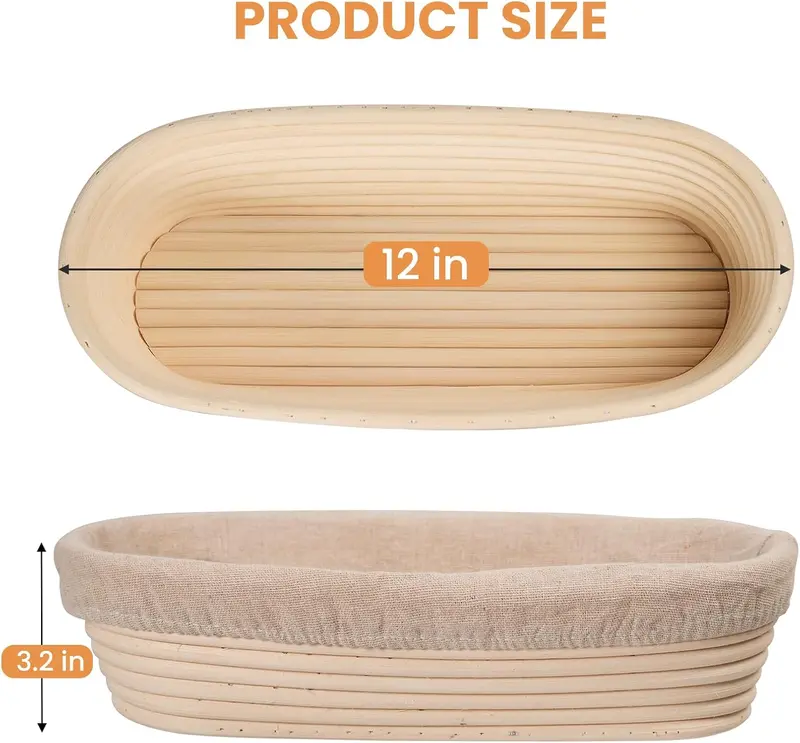 12-Inch Oval Banneton Basket With Liner – Handwoven Rattan Dough Proofing Bowl For Home & Bakery Use 1