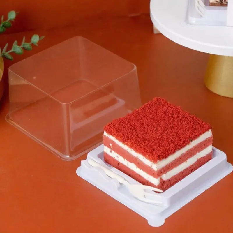 12-Pack Clear Mini Cheese Cake Boxes – 4.5" Square With Fork & Lid For Mousse, Pudding, Or Gifting 1