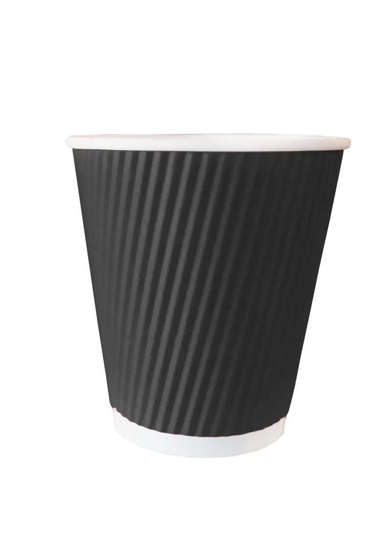 12Oz Short-Profile Black Ripple Coffee Cup – Insulated Design 1
