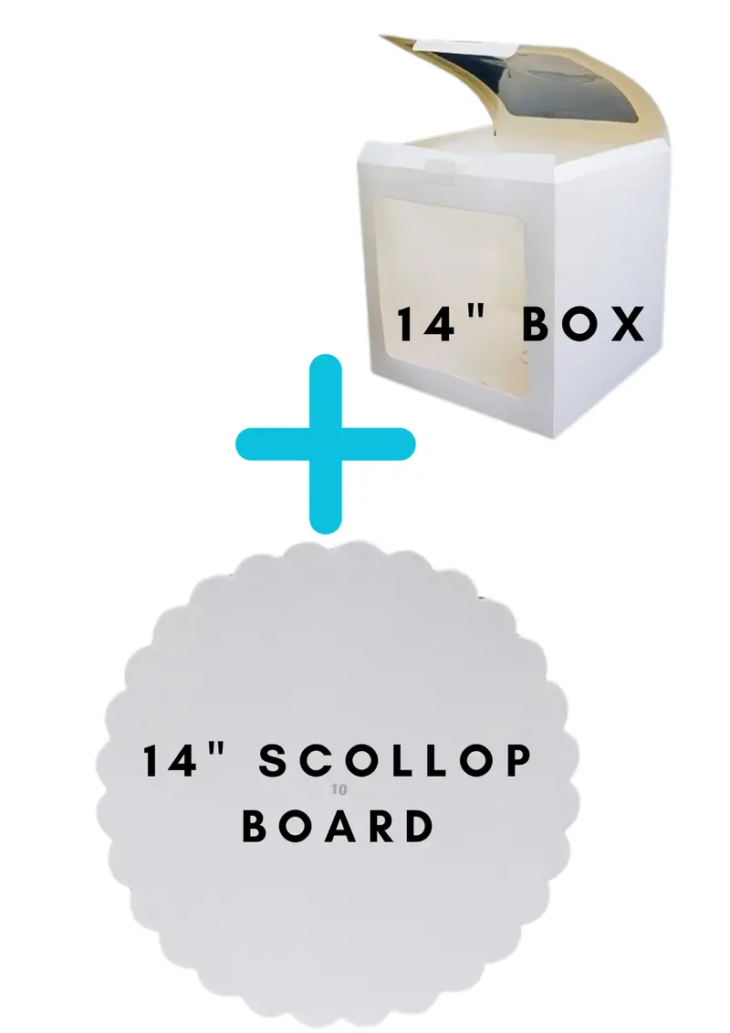 14-Inch Premier Cake Box + Decorative Scallop Drum Board Set 1