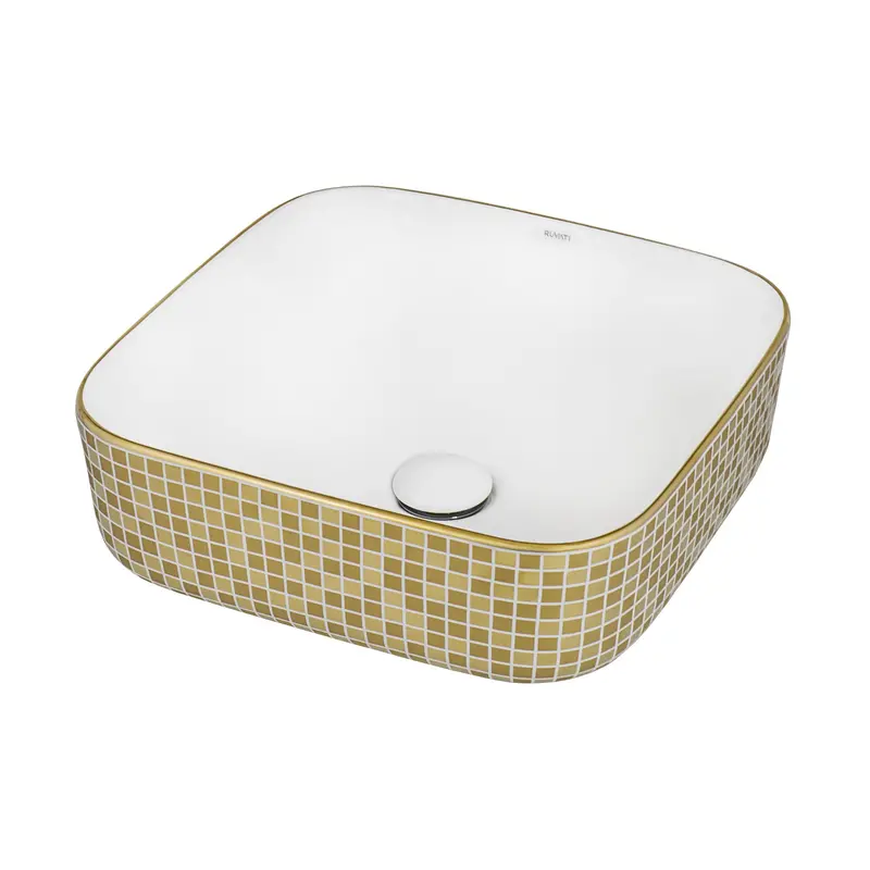 15 X 15 Inch Gold-Accented White Porcelain Vessel Sink – Decorative Ceramic Vanity Top 1