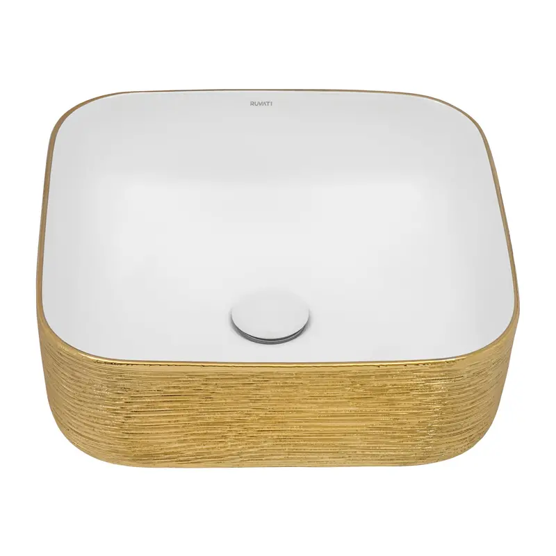 15 X 15 Inch Gold-Finished Artistic Vessel Sink – White Ceramic Above-Vanity 1