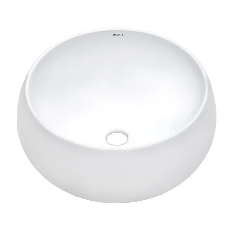 16" Round White Ceramic Vessel Sink – Countertop-Mounted Circular Bathroom Sink 1