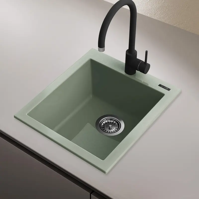 16X20 Inch Sage Green Granite Drop-In Single-Bowl Kitchen Sink 1