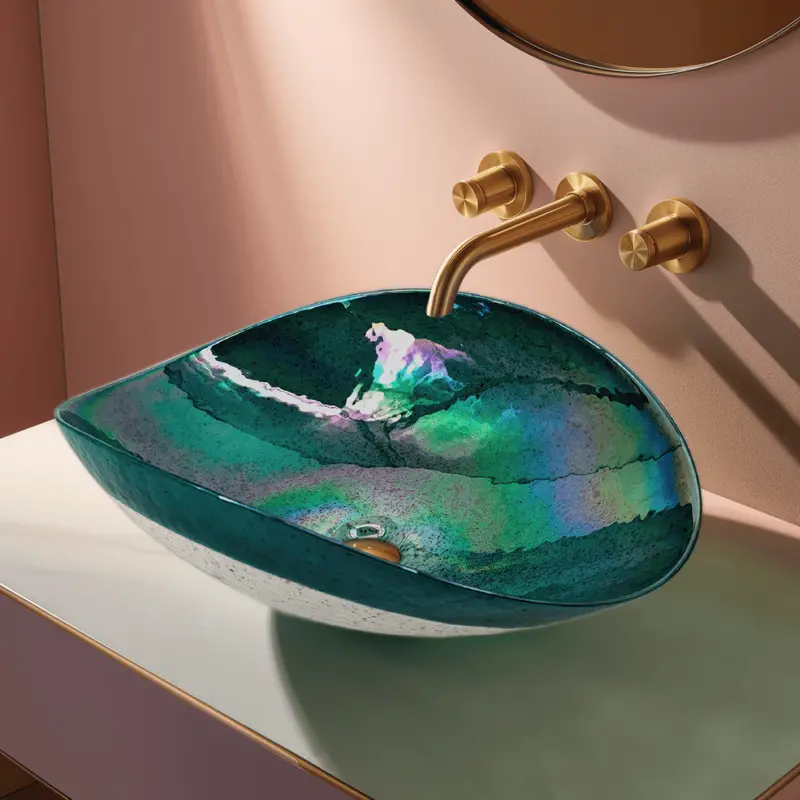 19-Inch Murano Glass Vessel Sink – Seafoam Green Accent 1