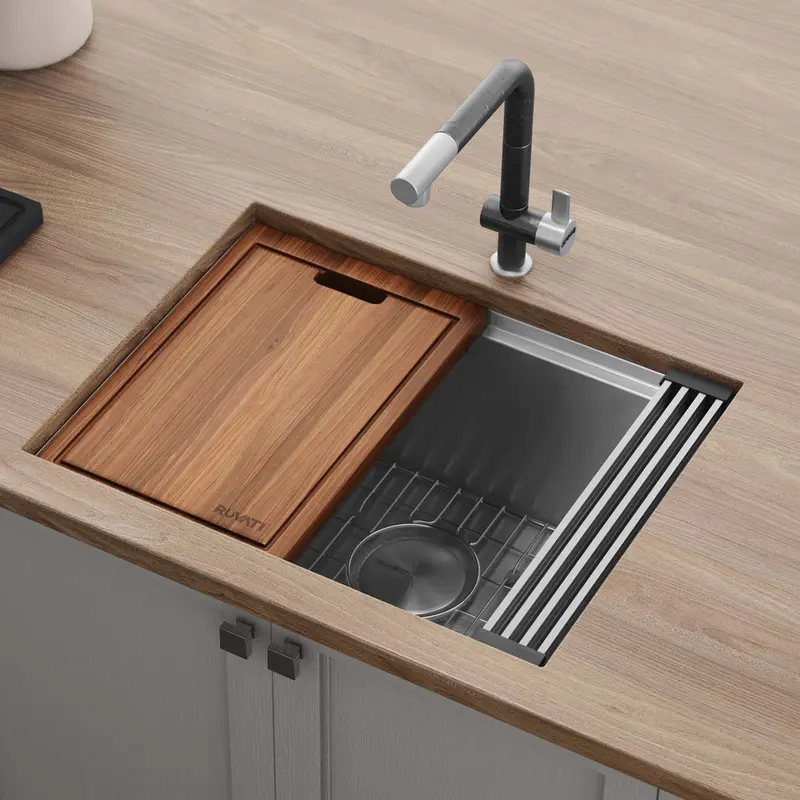 24-Inch Rounded-Corner Undermount Ledge Kitchen Sink – Workstation Design With Accessories 1
