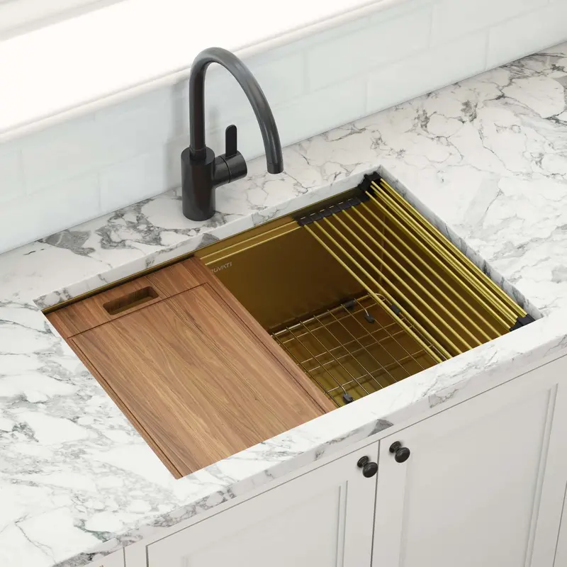 27X19 Single-Basin Workstation Sink In Gold Finish 1