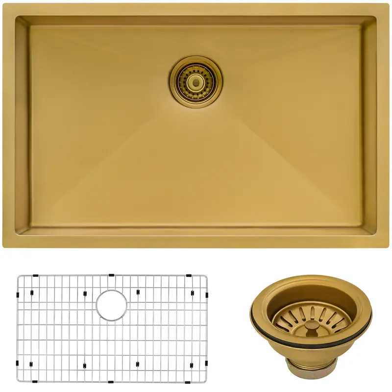 27X19 Square-Corner Undermount Sink In Gold Finish 1