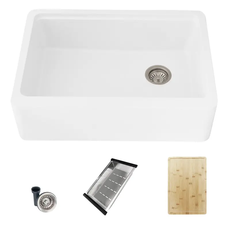 30" Bronte S-830Wh Farmhouse Apron Sink – White Composite Granite Workstation 1