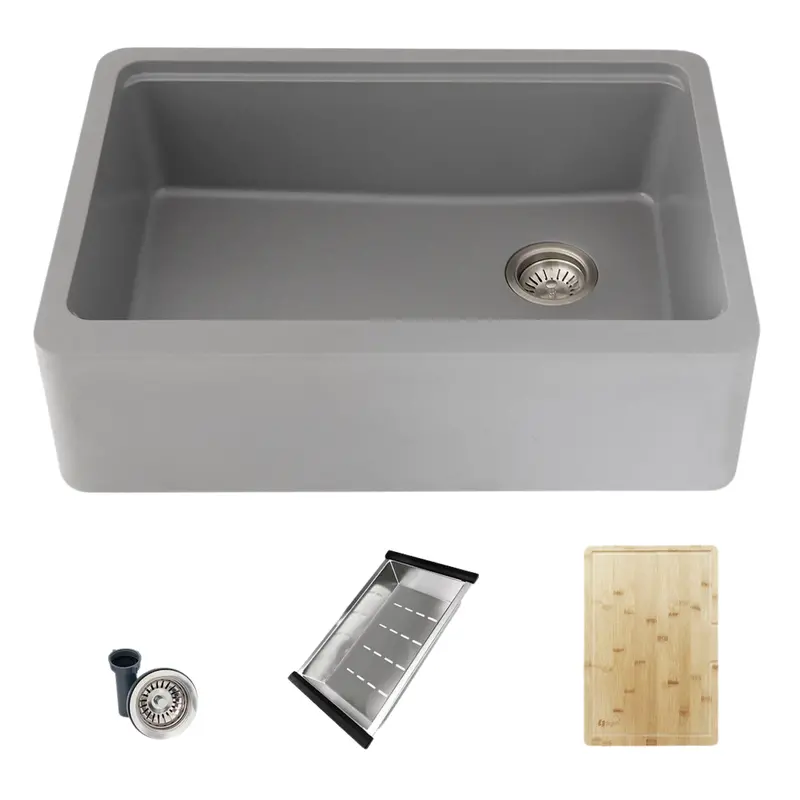 30" Bronte S-830Wl Farmhouse Apron Sink – Grey Composite Granite Workstation 1