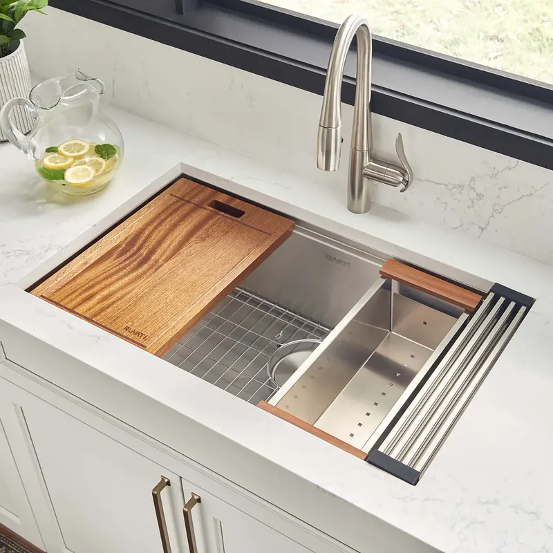 30-Inch Rounded-Corner Undermount Ledge Kitchen Sink – Complete Workstation Kit 1