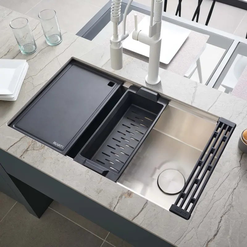 30" Slope-Bottom Workstation Undermount Kitchen Sink – 16-Gauge Stainless 1