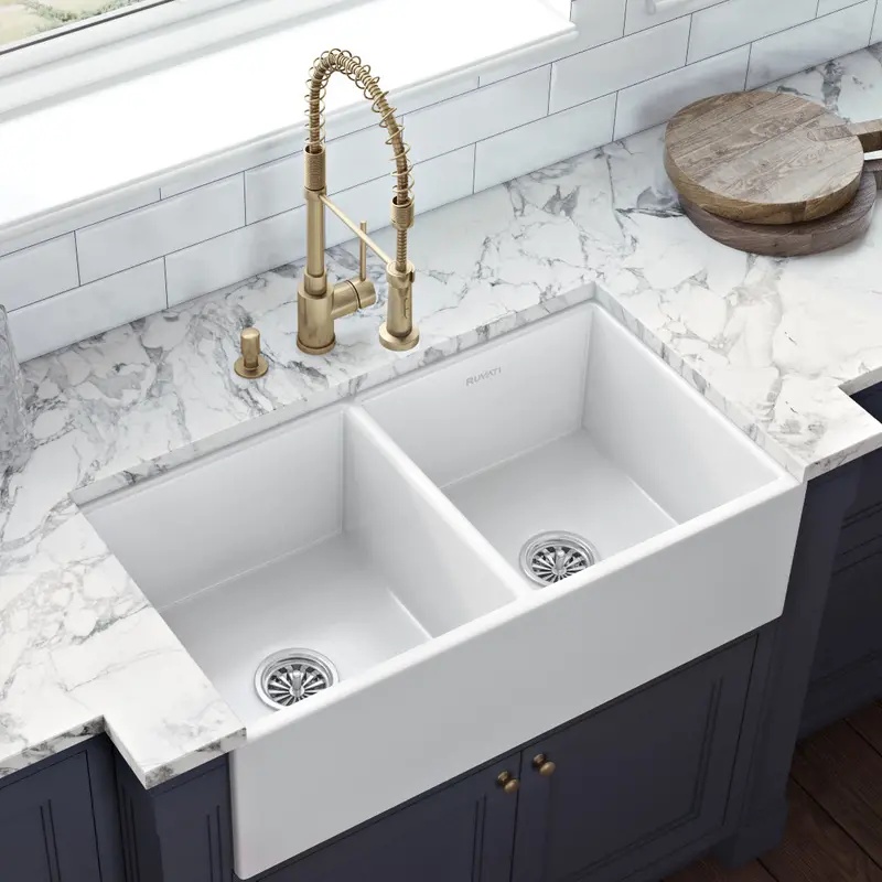 33-Inch Fireclay Double-Basin Farmhouse Kitchen Sink 1