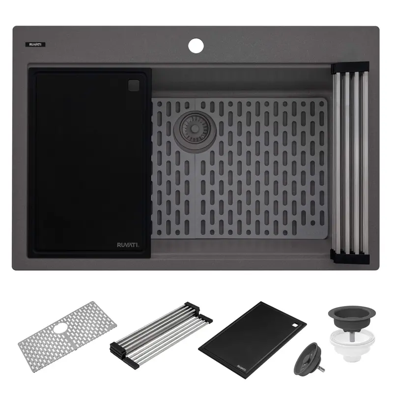 33-Inch Granite Topmount Workstation Sink – Urban Gray Tone 1