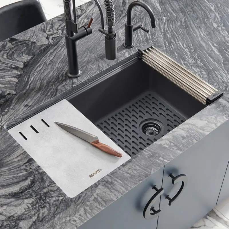 33" X 19" Midnight Black Stage-Style Topmount Single Basin Sink 1