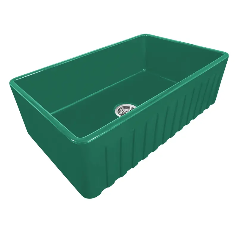 33 X 20-Inch Fireclay Apron-Front Sink – Emerald Green Glaze 1