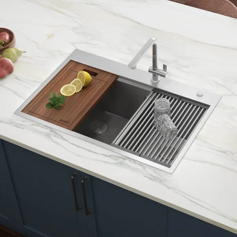 33 X 22 Inch 40/60 Double-Bowl Topmount Kitchen Sink – Rounded Corners & Workstation Ready 1