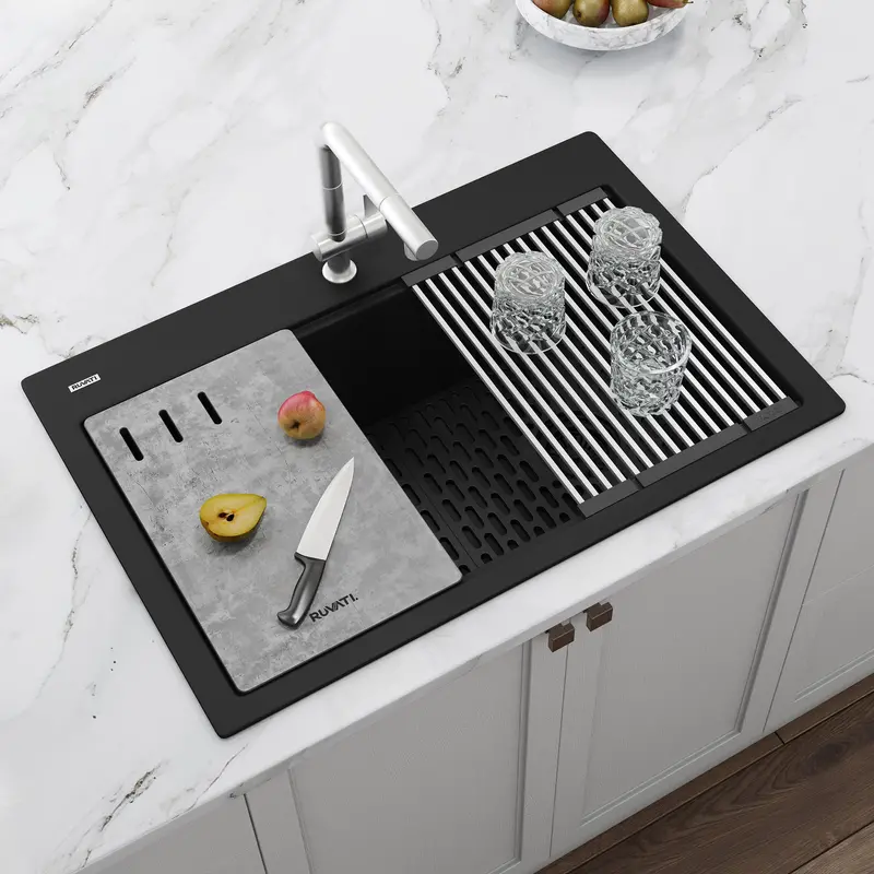 33" X 22" Midnight Black Workstation Kitchen Sink 1