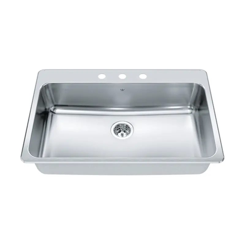 34" Drop-In Single Bowl Stainless Steel Kitchen Sink – Steel Queen (Qsla2233-8-3N) 1
