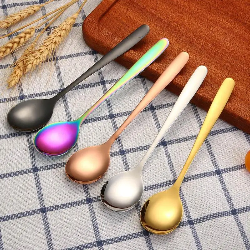 5-Color Long-Handle Stainless Steel Tea, Coffee, And Ice Spoon Set 1