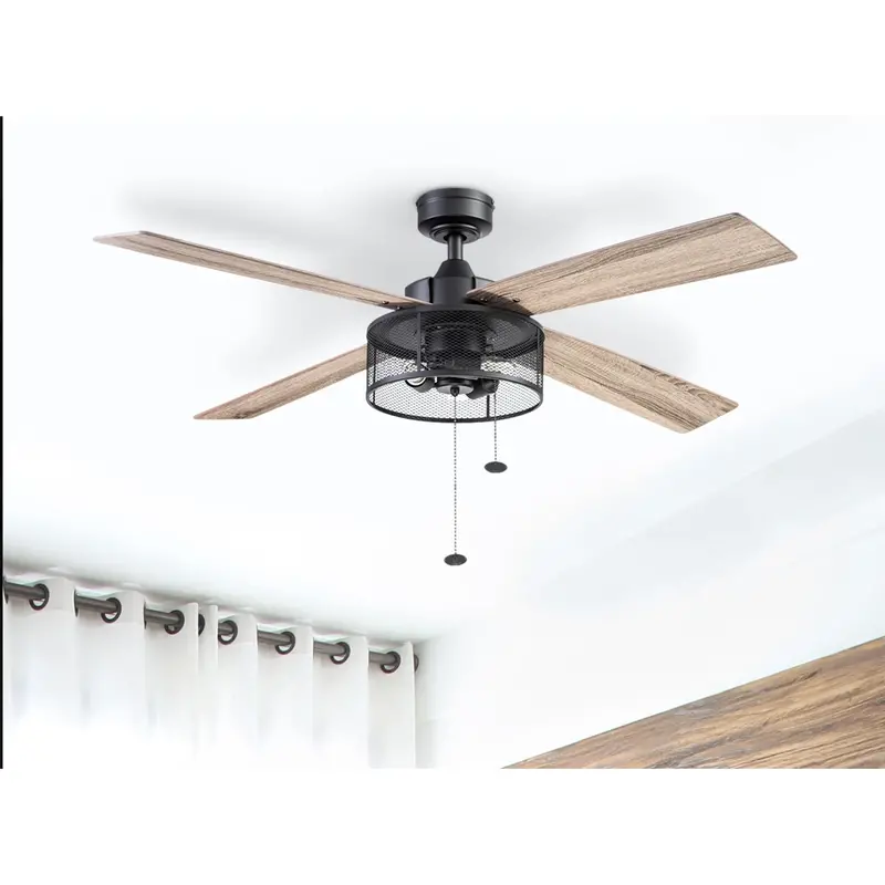 52" Mandino Matte Black Pull-Chain Ceiling Fan – Indoor Use 1