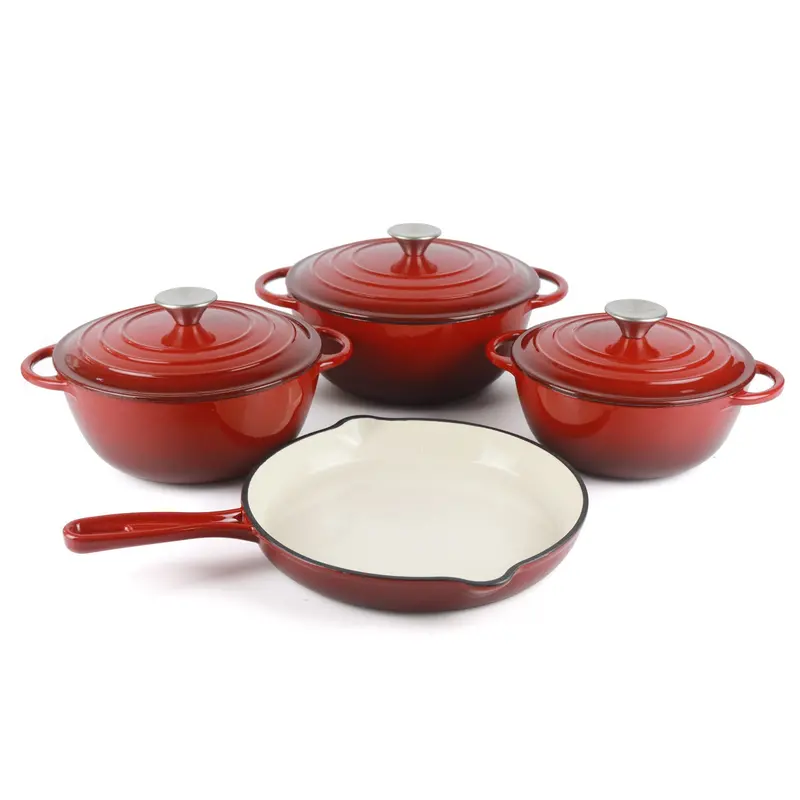 7-Piece African Red Enamel-Coated Cast Iron Cookware Collection 1
