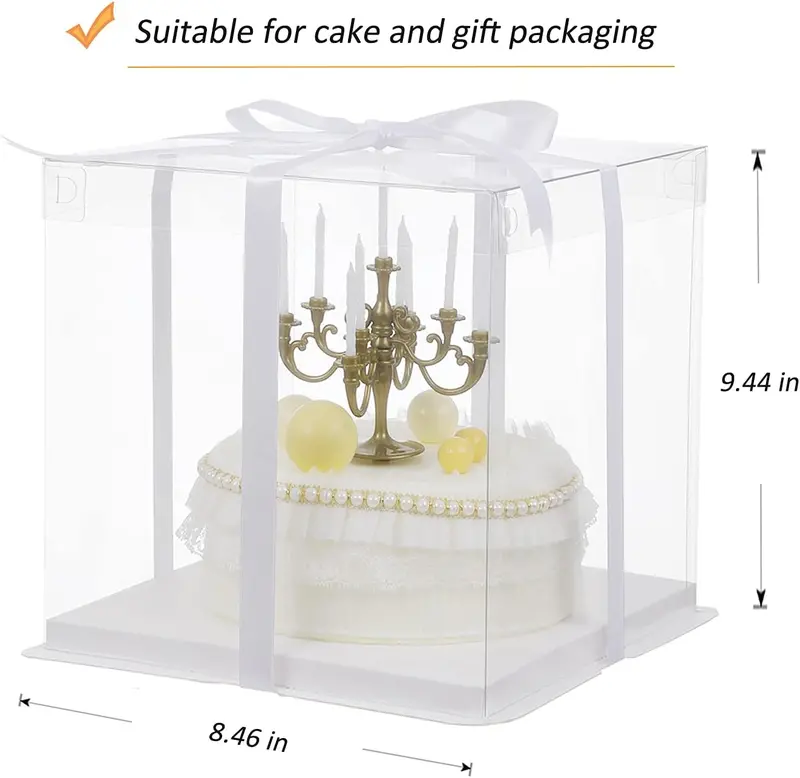 8" × 8" × 9" Clear Tall Cake Box – Sleek Transparent Presentation With Clear Lid 1