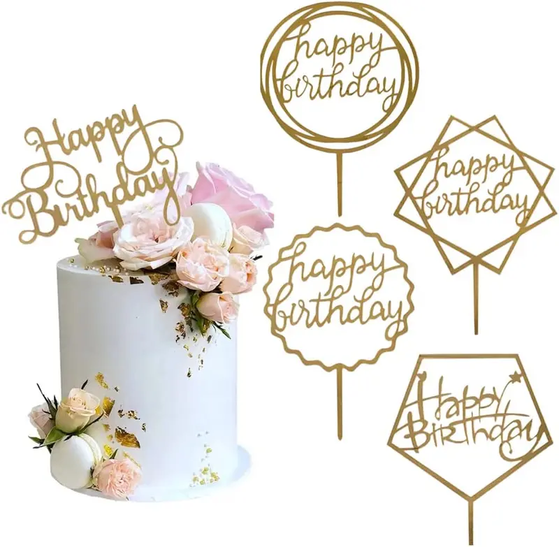 Acrylic Happy Birthday Cake Topper – Elegant Gold-Finished Decor (Style Selectable) 1