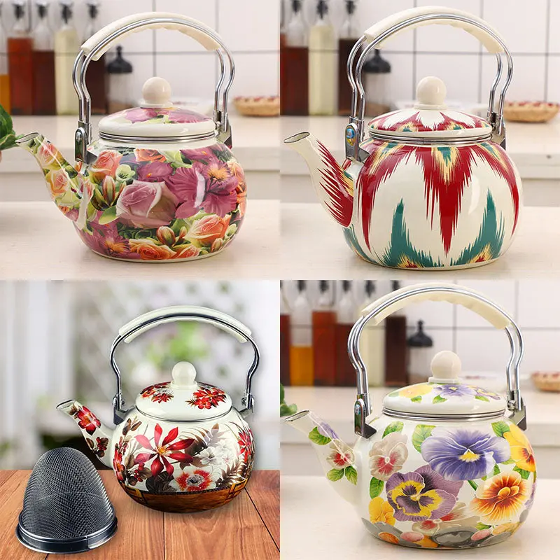 Agate-Style Enamel Round Teapot – 2.5L With Built-In Strainer 1
