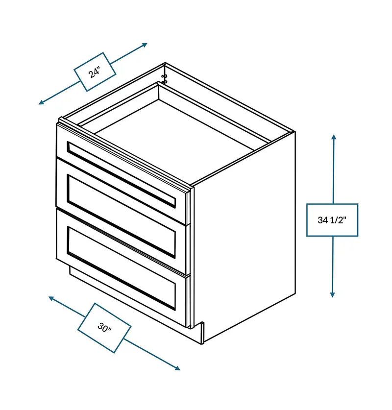 Annapolis Blue Shaker 30-Inch Three-Drawer Base Cabinet 1