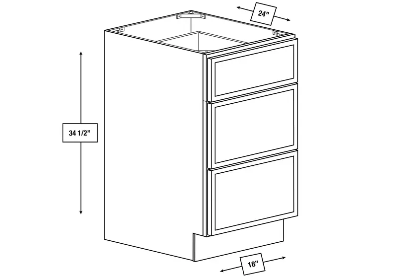 Arctic Mist Slim Shaker 3-Drawer Base Cabinet – 18" Wide 1