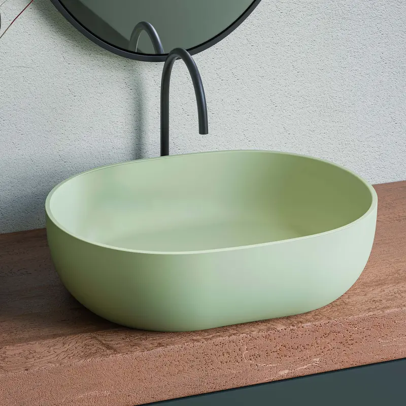 Avocado Lime Green 19-Inch Solid Surface Vessel Bathroom Sink 1