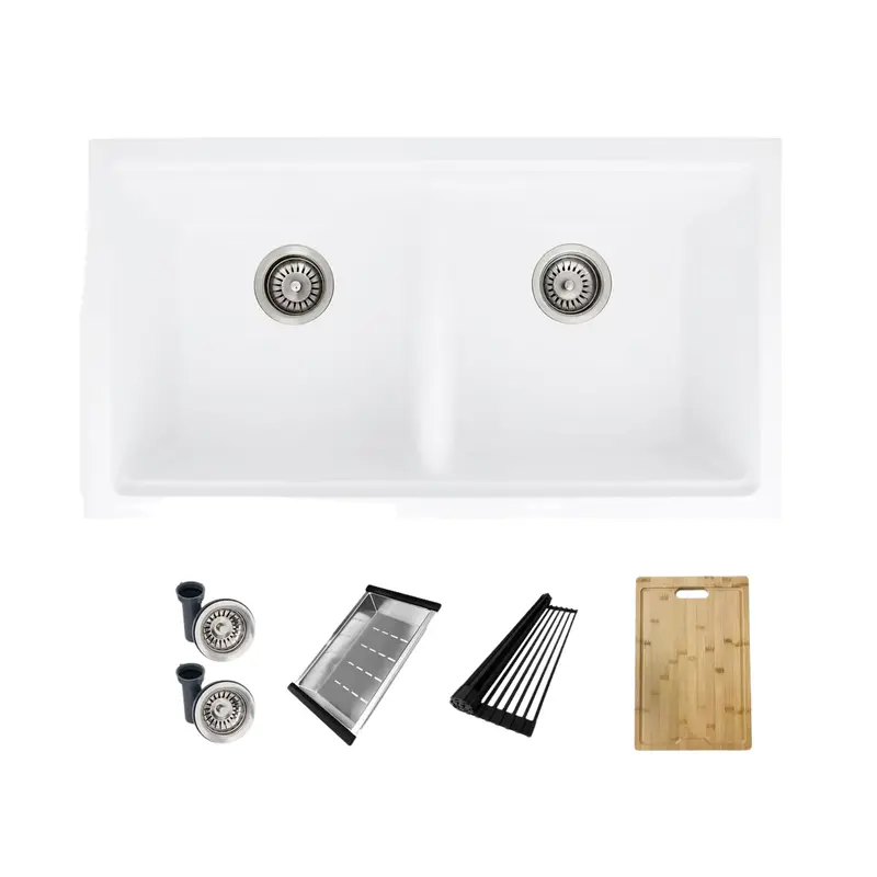 Banff 33" Dual-Mount Workstation Sink – Double Bowl Composite Granite With Integrated Tool System 1