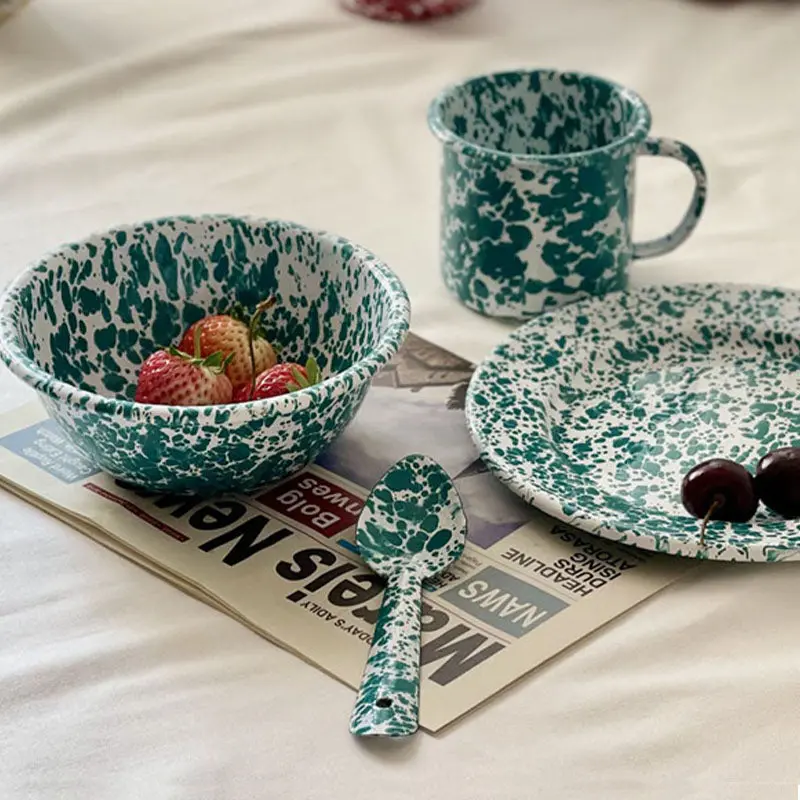 Big5 Marble Splatter Green Enamel Camping Mug, Plate, Spoon, Or Bowl – Sold Separately 1