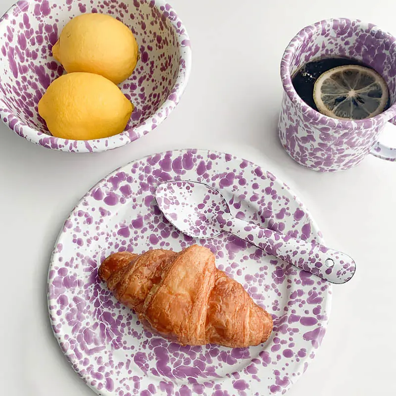 Big5 Marble-Splatter Purple Enamel Tableware Collection – Camping Mug, Plate, Spoon & Bowl (Sold Individually) 1