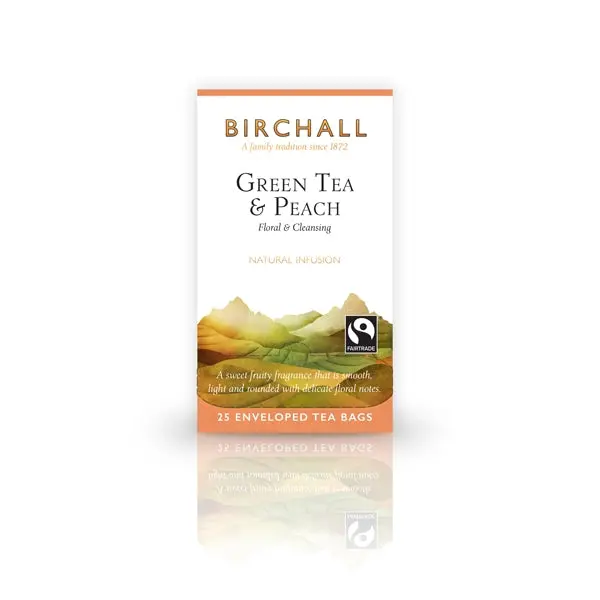 Birchall Peach-Infused Green Tea – 25 Tagged & Enveloped Bags 1