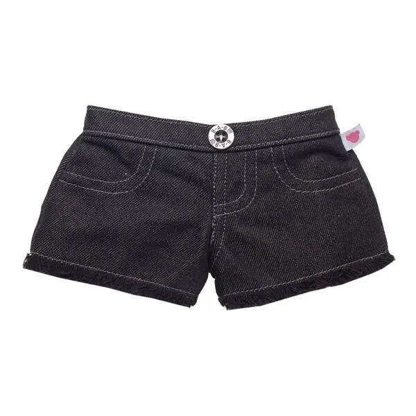 Black Frayed Hem Denim Shorts 1
