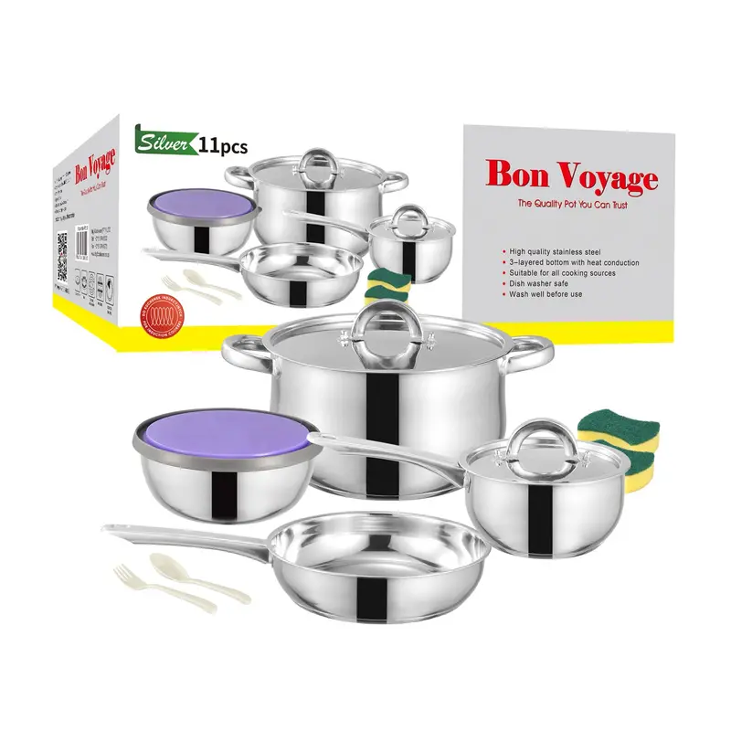 Bon Voyage 11-Piece Stainless Steel Cookware Set – Silver Finish 1