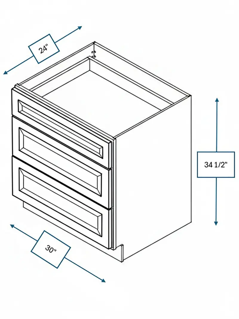 Broad Creek Blue Bevel Shaker 30-Inch Three-Drawer Base Cabinet 1