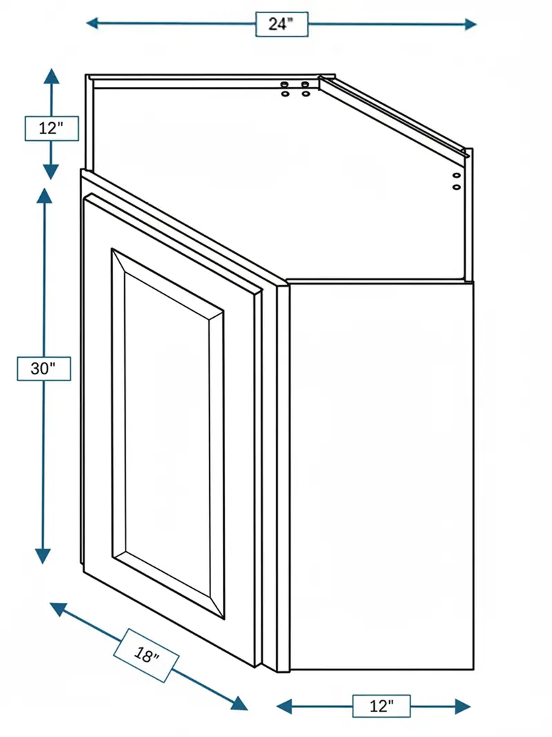 Broad Creek Blue Bevel Shaker Diagonal Wall Cabinet – 24" W × 12" D × 30" H 1