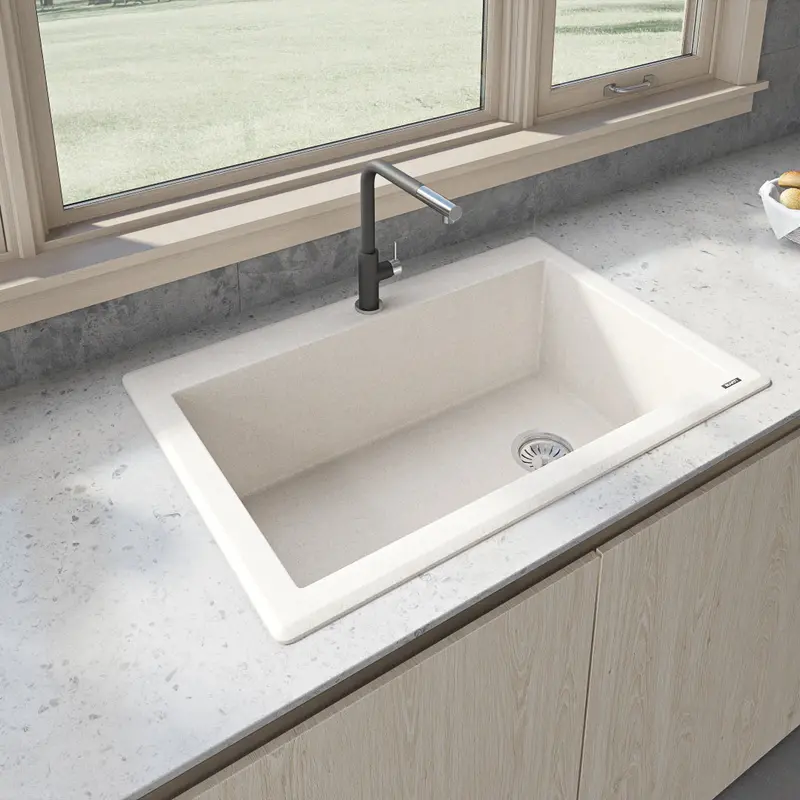 Caribbean Sand Granite Top-Mount Single-Basin Sink – 33" X 22", Offset Drain 1