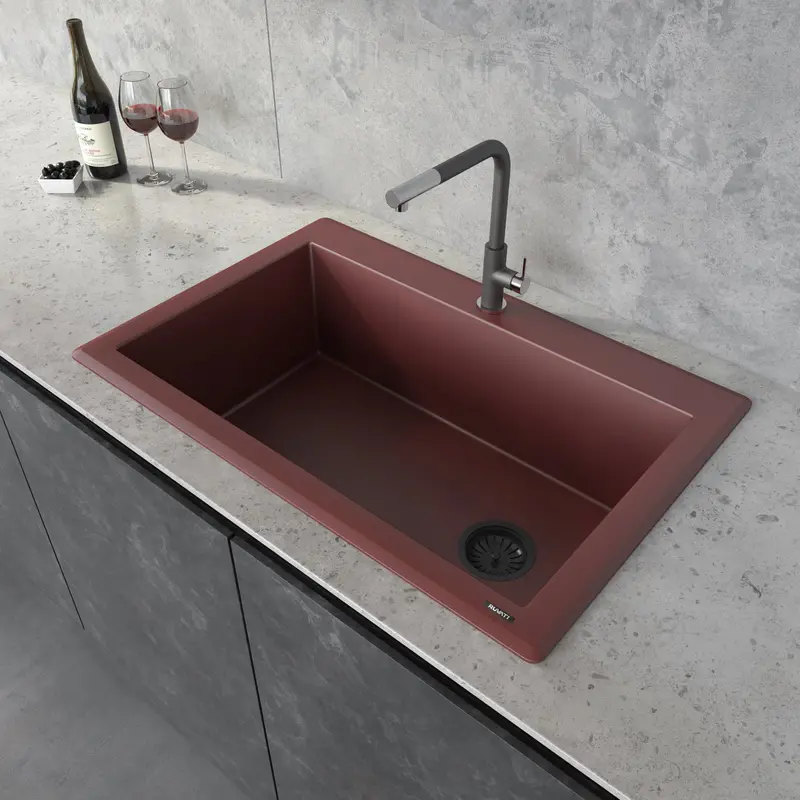 Carnelian Red Granite Topmount Sink – 33" X 22", Offset Drain, Single Basin 1