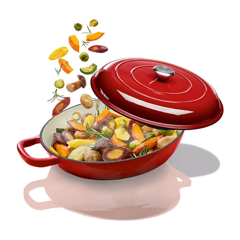 Cast Iron Round Shallow Casserole – 30Cm, 3.5L Red Finish 1