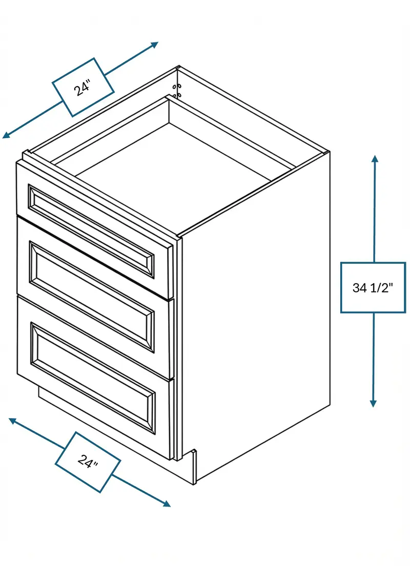 Chalet White Raised Panel 3-Drawer Base Cabinet – 24 In. W 1