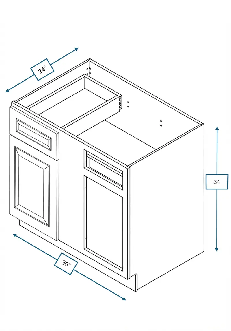 Chalet White Raised Panel 36" Blind Base Cabinet – Requires 42" Minimum Pull 1