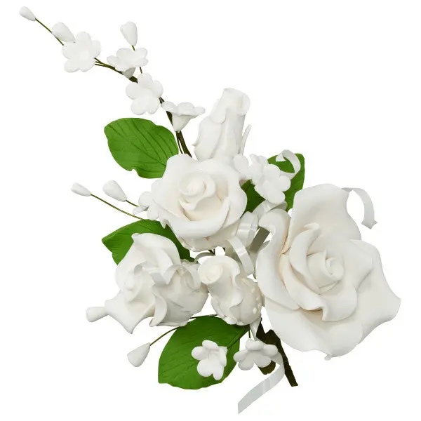 Classic Rose Gum Paste Spray – Single-Stem Edible-Grade Floral Decor 1