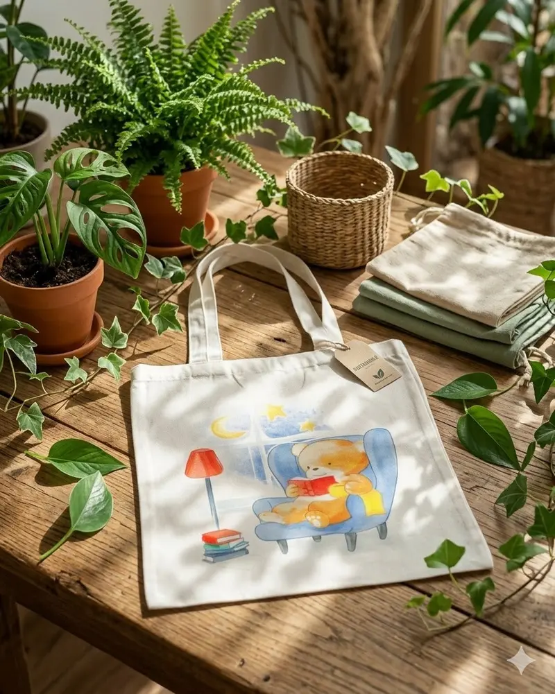 Cute Teddy Bear Design Canvas Tote Bag 1