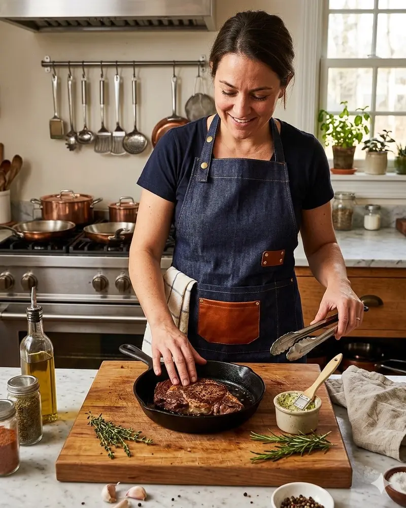 Denim-Style Kitchen Apron For Modern Bakers And Chefs 1